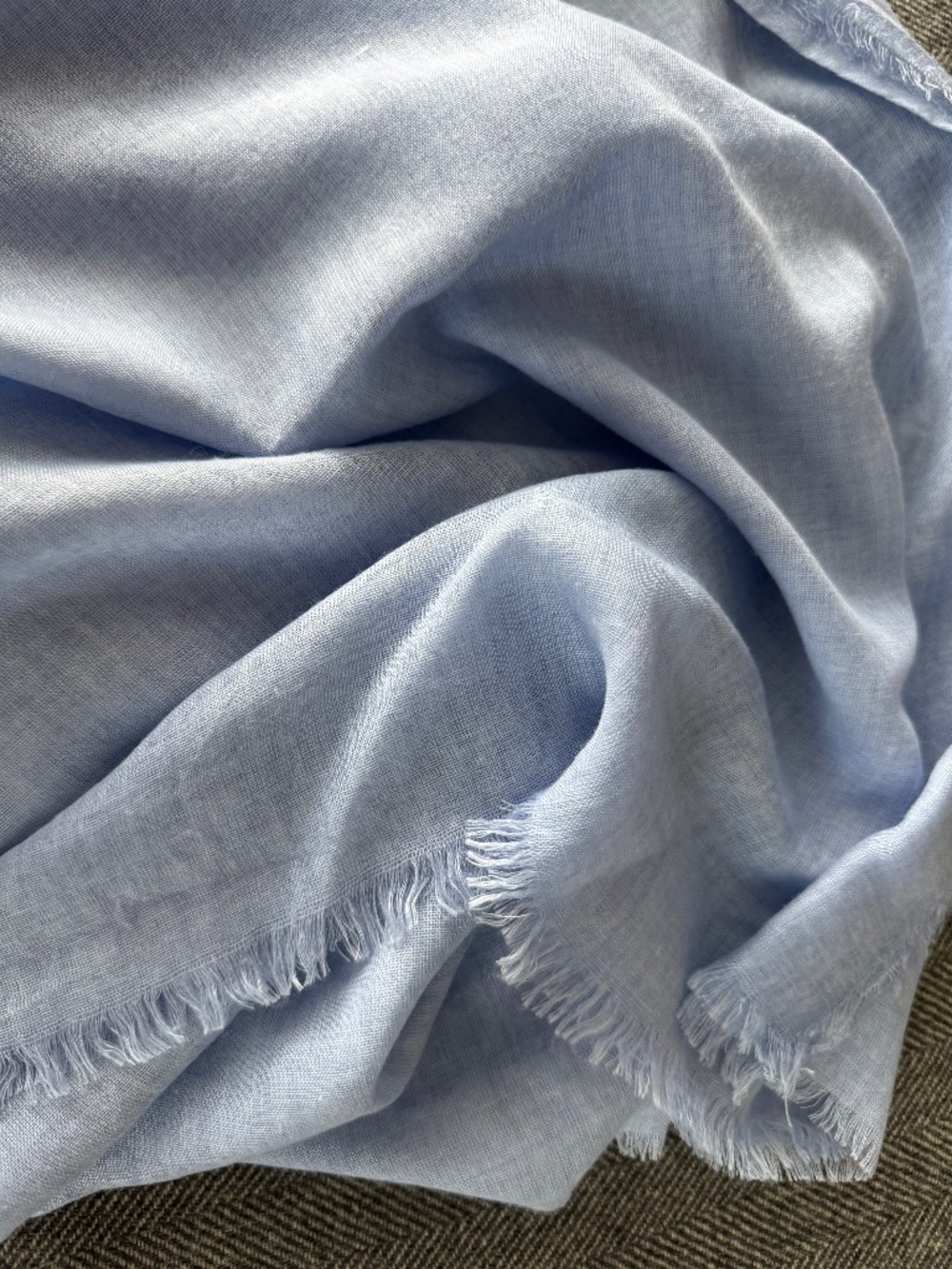 NWOT, ITALIAN, FRAYED EDGE SARONG/SCARF IN PRETTY LIGHT SKY BLUE - Picture 11 of 12